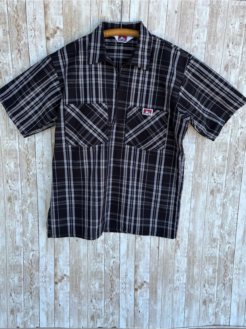Ben Davis Plaid Short Sleeve Half Zip Shirt